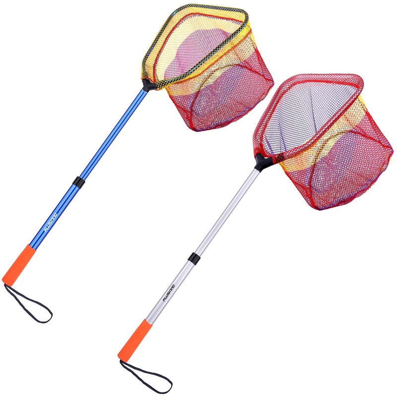 PLUSINNO Kids Fishing Net, Telescopic Lightweight Landing Net with Aluminum Pole Handle and Nylon Mesh, Catch and Release Butterfly Net for Kids Youth Outdoor (2 Pack(1 Blue&1 Silver)) - Image 1